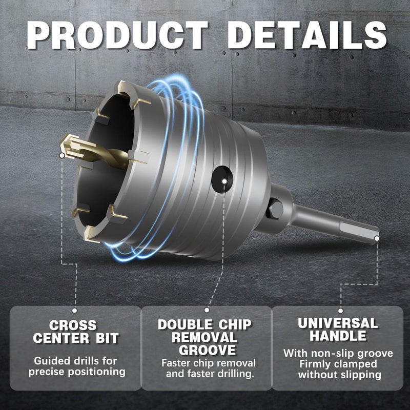 METOTO 4-1/2" Concrete Hole Saw,115mm Masonry Hole Saw, with 220mm SDS Plus Shank Connecting Rod for Concrete Brick Cement Stone Wall Drilling Home Improvement - Image 3